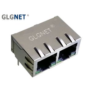 Dual Port Ethernet Connector Rj45 , Tab Down With Rj45 Lan Jack LED DIP Mounting