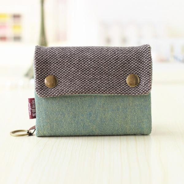 None Pattern Type Denim Canvas Wallet Creative Tri-Fold Design for Keys and Cards