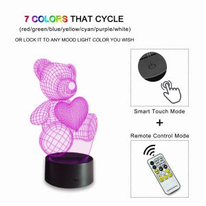 Teddy Bear 3D Night Light 7 Colors Change with Remote Control Good Night light