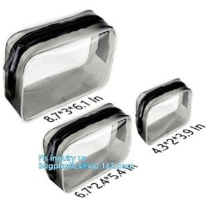 cusotm logo rope handle clear pvc bag with zipper, handle transparent cosmetic