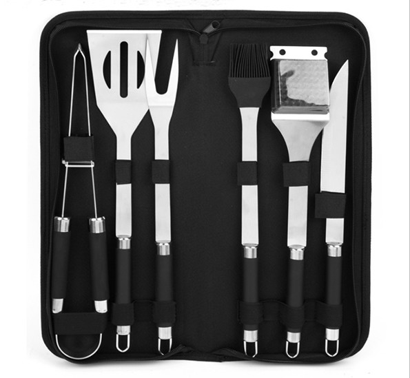 China BBQ Tools Set With Rollbag 6PCS Barbecue Tool With Soft Handle Black Color For Outdoor Tool on sale China BBQ Tools Set With Rollbag 6PCS Barbecue Tool With Soft Handle Black Color For Outdoor Tool on sale