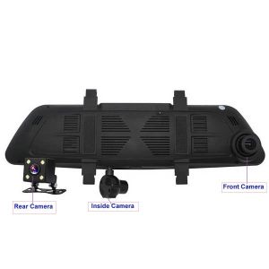 8inch 4G Android Rear View Mirror Car camera DVR GPS with 3 camaras +Fm +wifi+