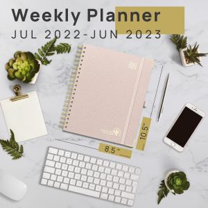 Leatherette Custom Hardcover Planner Jul. 2023 Jun. 2023 Light Pink