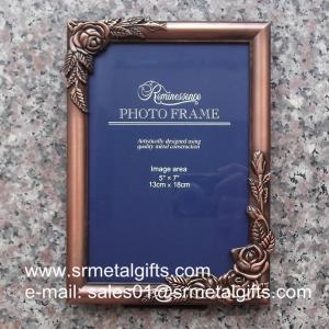 China Metal rose photo frame, ready mold, metal photo frame ornated with rose on the frame on sale