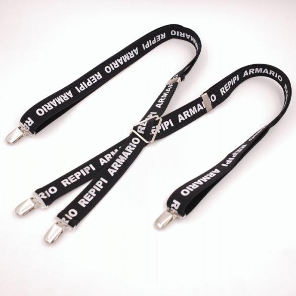 Brace Elastic Strap Clip 2.5cm 4 Button Black Leather Suspenders