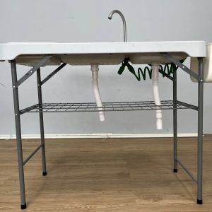 Convenient Outdoor Camping Folding Fish Fillet Table with Sink and Alumium Frame