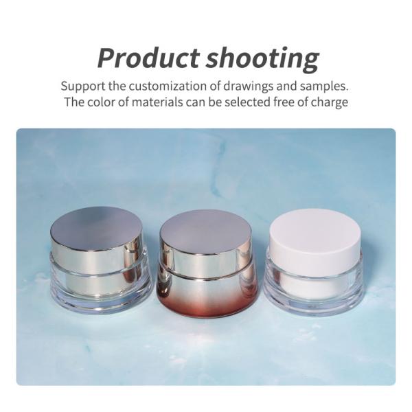 Luxury Skincare Body Cream Container Packaging 50ml ABS Cap Acrylic Plastic Jar with Shiny Gold UV Paint and Metal Lid