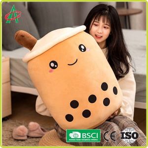 OEM Bubble Tea Plush Pillow With Embroidered Emoji