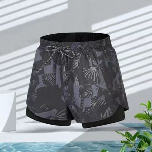 Double Layer Mens Short Swim Trunks Quick Drying Loose Swimming Trunks hot