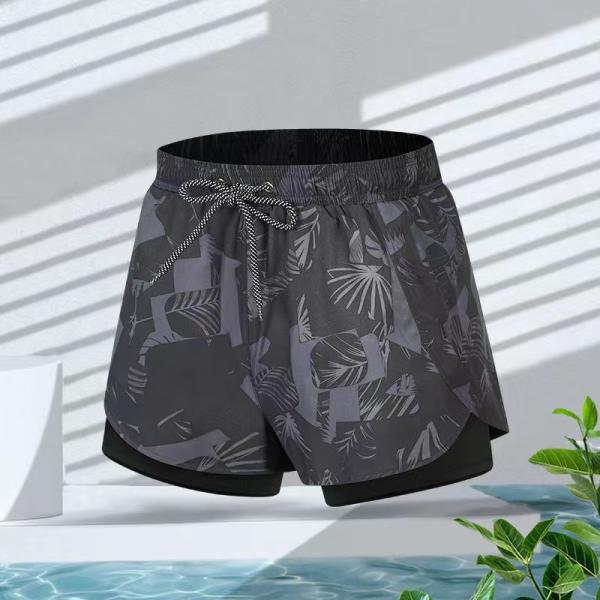 Double Layer Mens Short Swim Trunks Quick Drying Loose Swimming Trunks hot