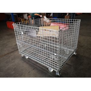 Folding Standard Size Galvanized Wire Mesh Cages Anti Oxidizing With Wheels