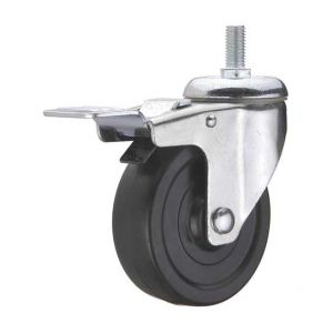 Wholesale medium duty 4&quot; threaded stem black rubber caster with brake, screw soft rubber castor brake from china suppliers