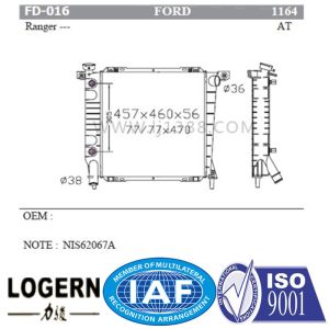 Direct Flow Ford Ranger Radiator / Aluminium Auto Radiator AT Dpi 1164