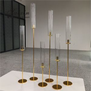 Factory hot sale set different size thin hurricane gold candlestick candle