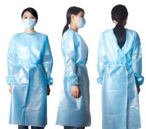 China Blue Gown Disposable Non Woven PP PE Hooded Disposable Protective Gown on sale
