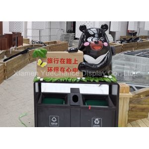 Public Shopping Centre Decorations Dustbin With Black Bear Statue
