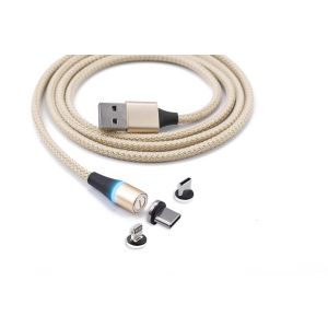 5A 3 In 1 Round Micro Magnetic Data Cable Type C Nylon Braided For IPhone