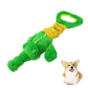 Large Alligator Plush Dog Toy Squeaky Crinkle Chew Toy With Tug Of War Handle