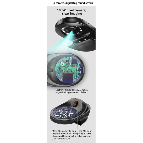 100w Pixel Macro Digital Microscope 20X Magnification Fixed Focus Portable Handheld Magnifying Glass with 2.8 Inch Color Screen