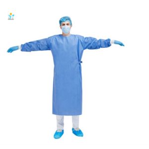 S-3XL SMS Medical Surgical Gown Sterlized With Waist 2 Or 4 Ties Wearable