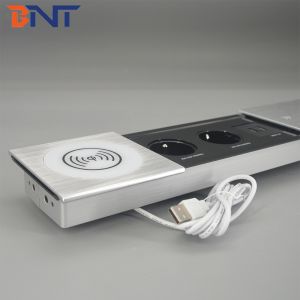 Office table mounted new design sliding cover socket with wireless charger