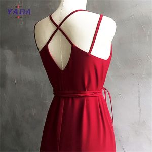 Open back cross split long spaghetti strap solid maxi a line skirt dress beach