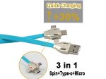 Micro/8Pin/Type C 3 In 1 Usb Data Extension Cable , Fast Charging Extending USB