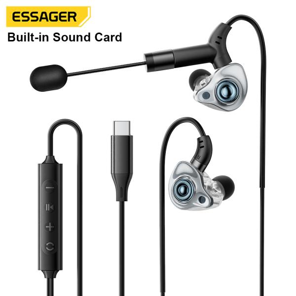 Quality ESSAGER SK1 USB Type-C Earphones with 10mm Graphene Diaphragm Built-In Sound Card and Noise Cancelling for High-Quality Audio for sale