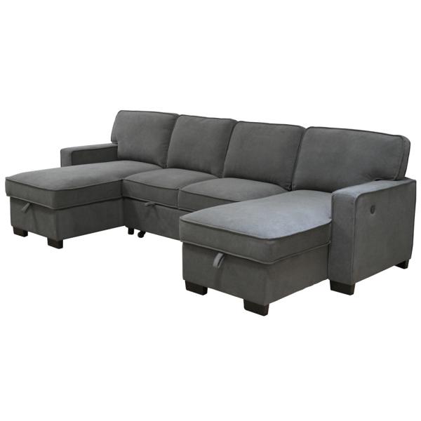 Quality U-Shaped Sectional Sleeper Sofa with Pull Out Bed and Storage Chaise and USB Charging Port and 1 Reversible Drop Down Table, Gray Chenille for sale