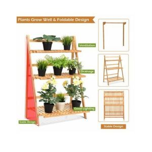 Home Folding Bamboo Plant Rack Flowers Pot Stand Shelf For Balcony