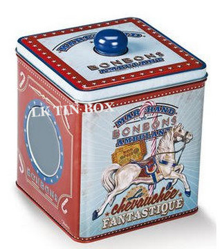 Customized Square Printed Cookie Tin box 65x65x90mm Embossing ISO9001 2008