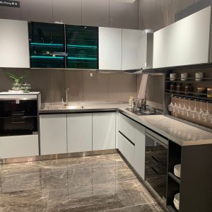 China Customized Modern White Metal Kitchen Cabinets Stainless Steel With Sink on sale