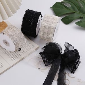 50mm Shinny Polyester Mesh Ribbon With Floral Jacquard Ribbon