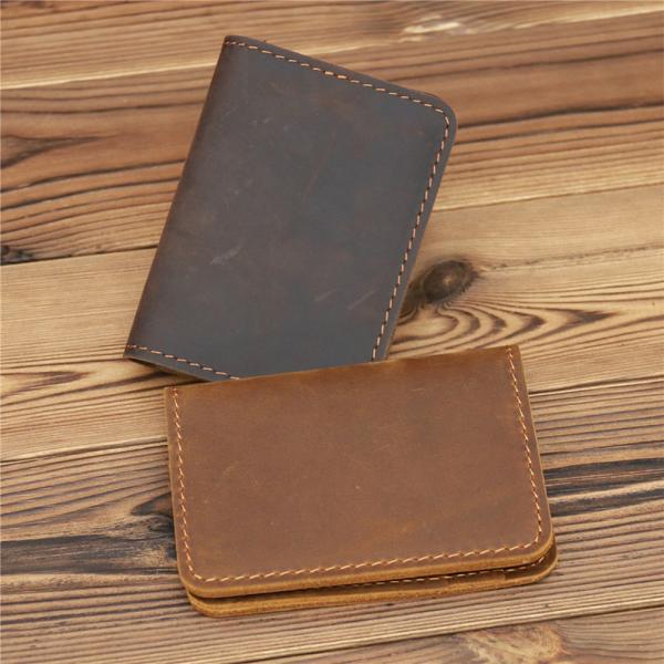 Credit Card Luxury Full Grain Leather Burnished Finish Bifold Front Pocket Slim Wallet