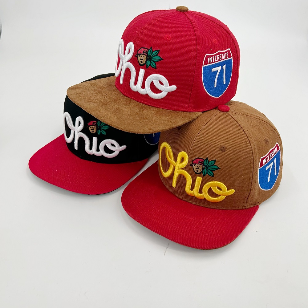 Suede 3D Puff Embroidery Snapback Caps Structured Flat Brim Acrylic Custom Adjustable