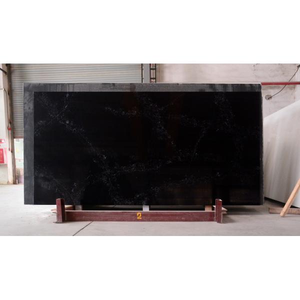 Quality 10mm Thickness Black Artificial Quartz Stone Wall Panels Man Made for sale