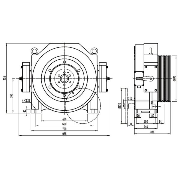 Permanent Magnet Synchronous Gearless Elevator Traction Machine 1600kg Car Parts