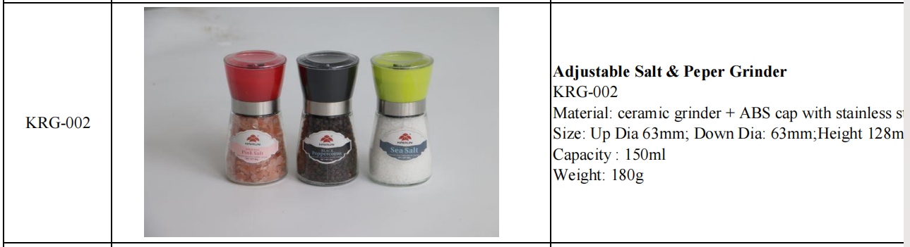 Adjustable Salt&Pepper Grinder / Mill Customizable Glass Grinders