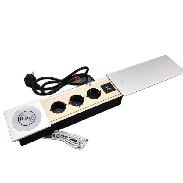 Quality Intelligent built in table mounted wireless charger socket with EU power and usb for sale