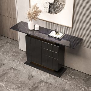 Two Doors Stainless Console Table Dark Oak Marble Top Console Table