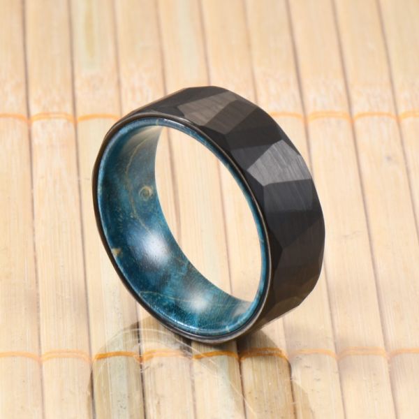 Sample Making Service Classic 8mm Black Tungsten Ring with Inlay Turquoise Wood for Men's Wedding or Anniversary Party