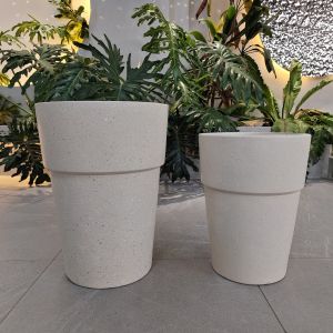 Cream Composite Clay Flower Pot with Smooth Hand Carved Design