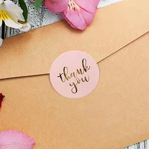 Gratitude and Thank You Round Pink Gold Hot Stamp Label for Seal Sticker Customized Manufacturing