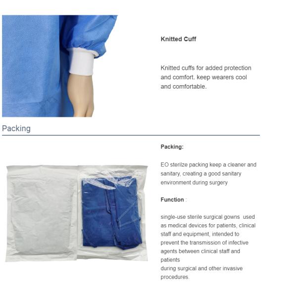 Level I II 120*140cm ISO 13485 approved Blue Non Woven disposable Surgical Gown