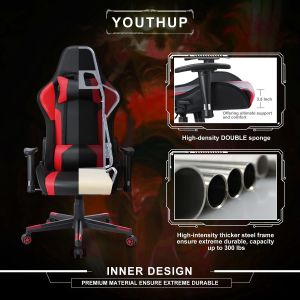 ALINUNU Customizable Leather RGB Gaming Chair with LED Light Bar and Fabric