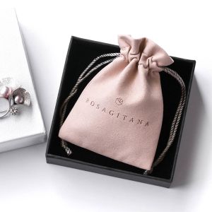 Embossing Pink Microfiber Jewelry Packaging Drawstring Pouch 8*13cm