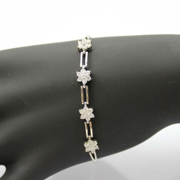 925 Sterling Silver Flower Clear Cubic Zircon Link Tennis Bracelet (SB003)