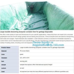 Environmental 6 Mil Drawstring Dumpster Container Liners,6Mil Drawstring Open