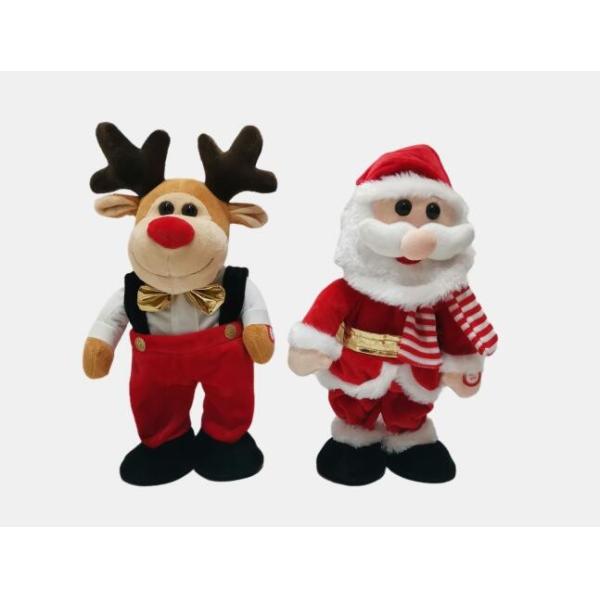 Quality Singing Dancing Wiggly Santa And Reindeer 32cm With PP Cotton Inside for sale