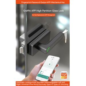 Smart Biometric Fingerprint Glass Door Lock Semi Auto Tuya App Wireless Control